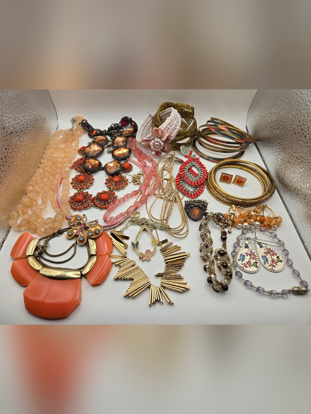 Costume Jewelry Lot Peach Coral 20 Wearable Pieces Necklace Bracelet Earrings